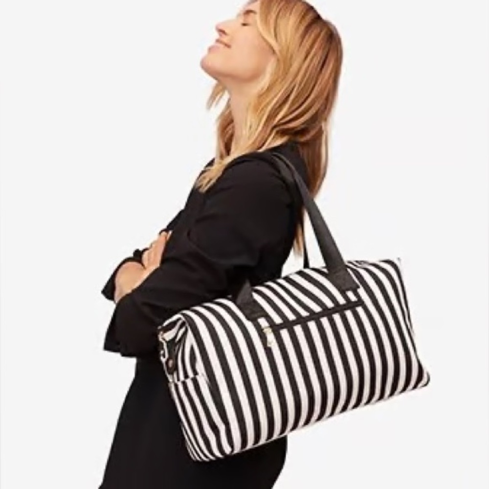 Alice + Olivia By Stacey Bendet Weekender Duffle Bag Travel Black & White Stripe